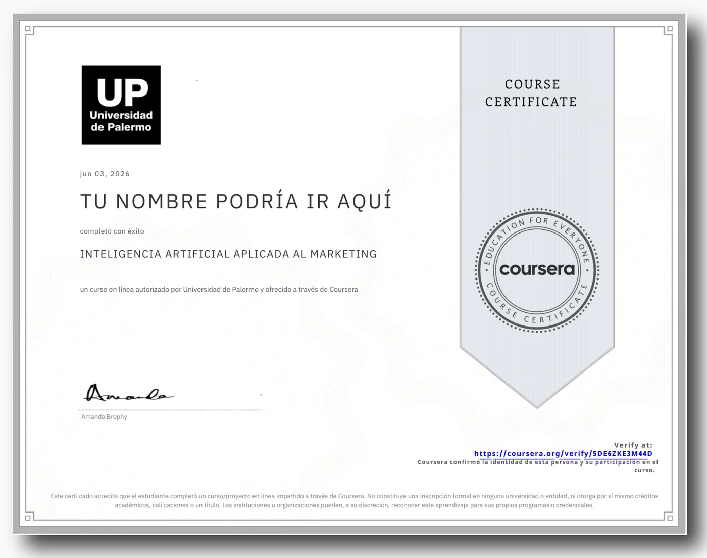 Certificado de Universidad de Palermo vía Coursera